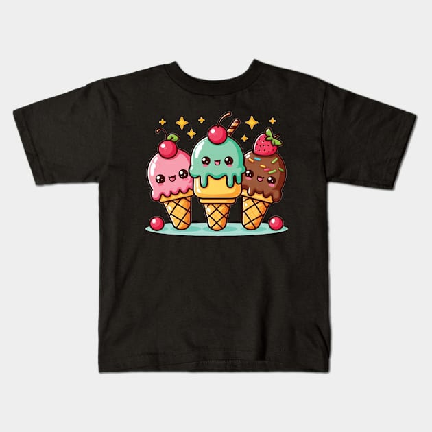 Kawaii Ice Cream Kids T-Shirt by The Art-Mart